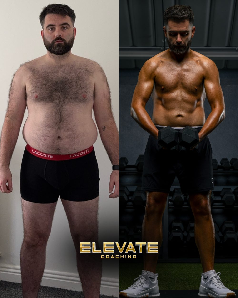 Client before and after transformation, side view