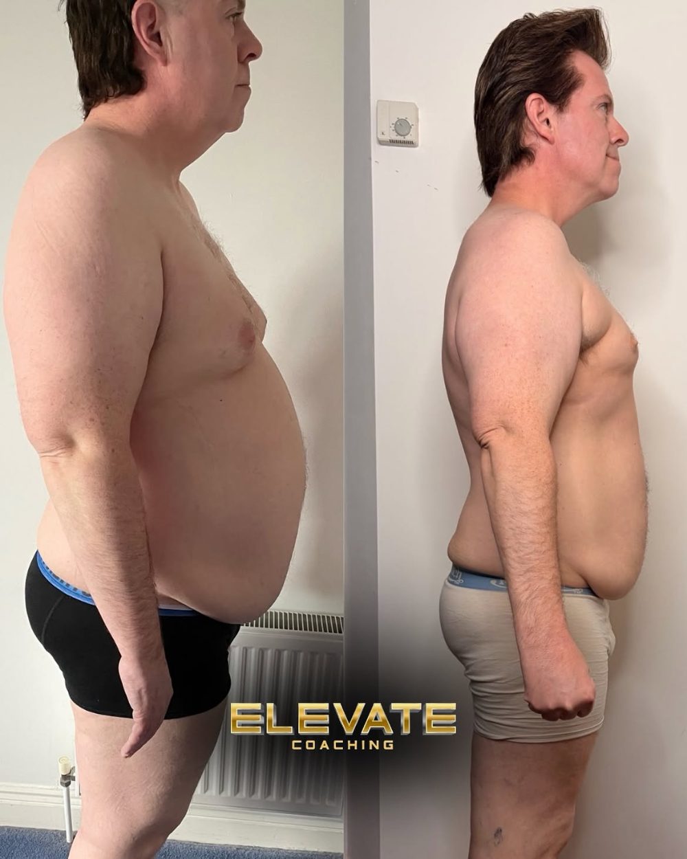 Client before and after transformation, side view