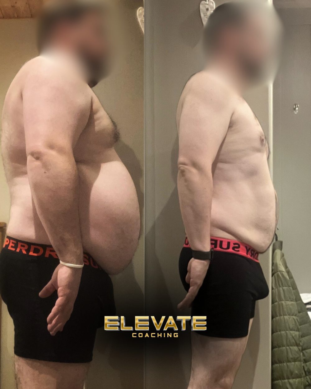 Client before and after transformation, side view