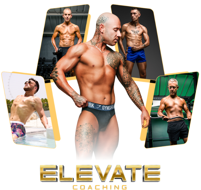Collage of Elevate Coaching clients and Paul mid-shoot, with the Elevate Coaching logo