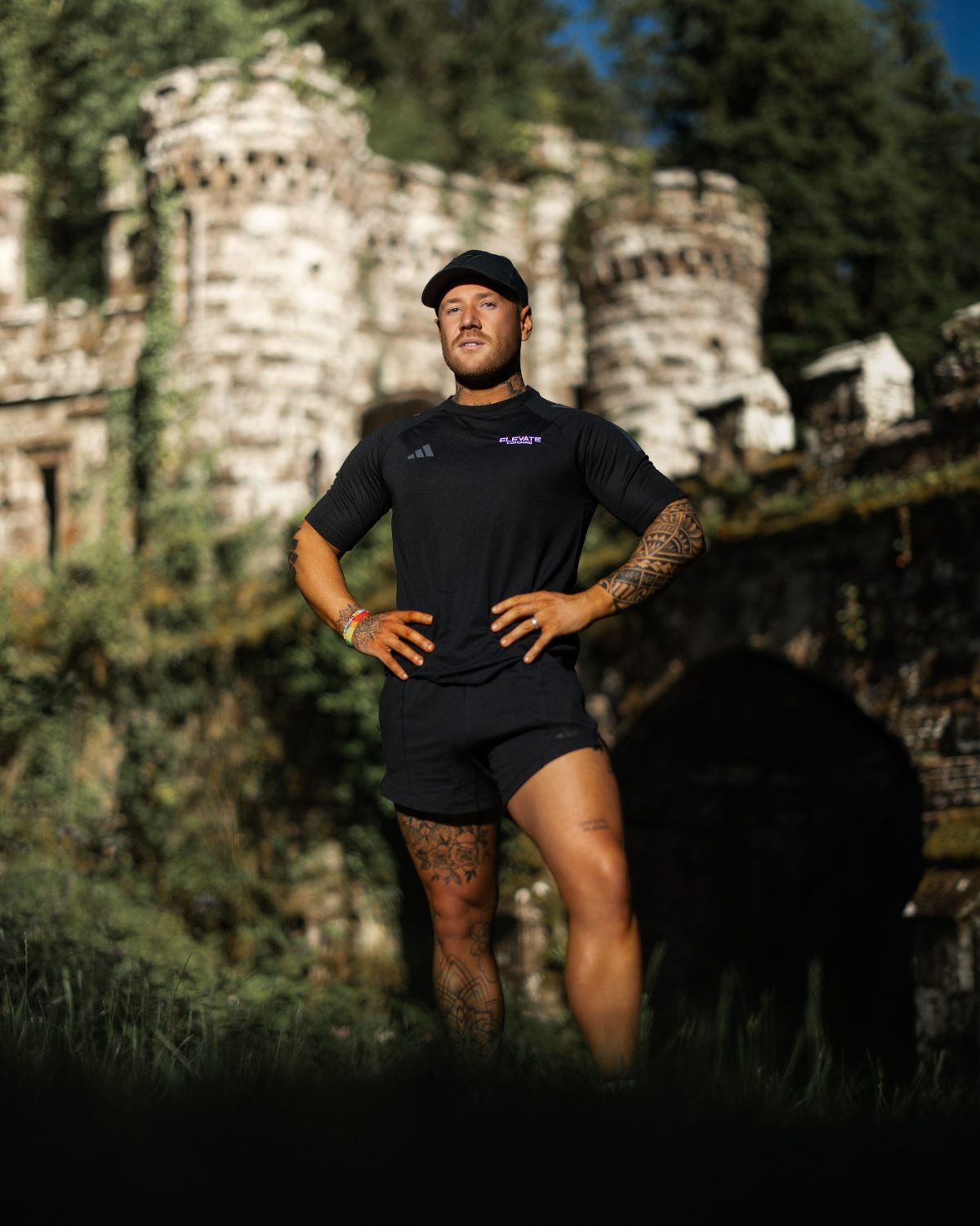 Paul today, standing confidently in Elevate Coaching kit in front of a castle ruin